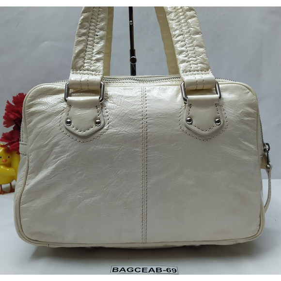 Marc By Marc Jacobs Ivory Patent Leather Pocket Dual Zipper Closure Satchel Bag - Picture 2 of 16